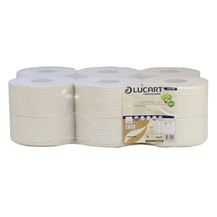 Lucart EcoNatural Mini Jumbo Toilet Rolls 2-Ply 150m (12 Rolls)